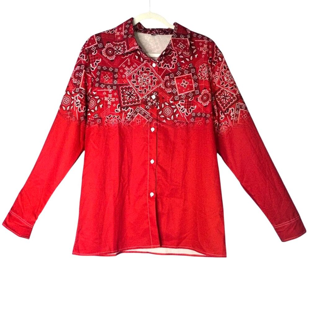 Womens Red Bandana Shirt Sz S Country Western Cowgirl Festival Rodeo Concert‎